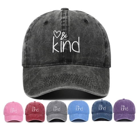 Casquette De Baseball En Coton Lavé Brodée Be Kind Cœur Vintage Ajustable Chapeau De Soleil