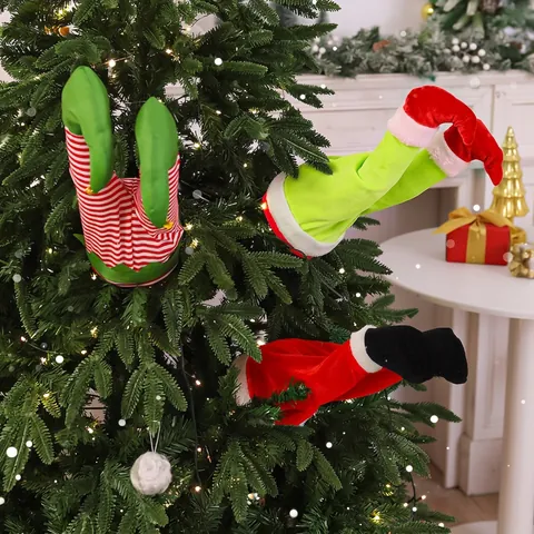 Electric Shaking Christmas Tree Leg Decorations Plush Stuffed Moving Santa Elf Feet Ornament Party USB Battery Powered