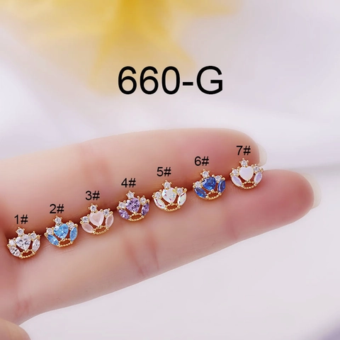 Crown Heart Zircon Ear Cartilage Stud Stainless Steel Copper Screw Ball Back Body Piercing Jewelry Fashion For Women