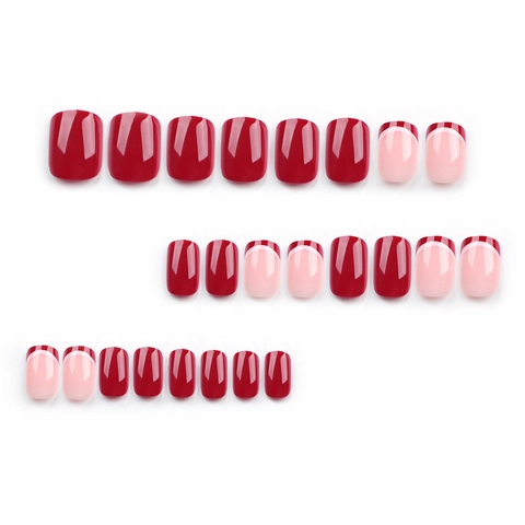 Unghie Finte Press On Corte Quadrate Rosso Vino Lucide Unghie Artificiali Design French Tip Donna