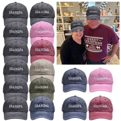Retro Washed Cotton Baseball Cap Vintage Embroidered Grandpa Grandma Letter Outdoor Sun Protection Adjustable Sun Hat