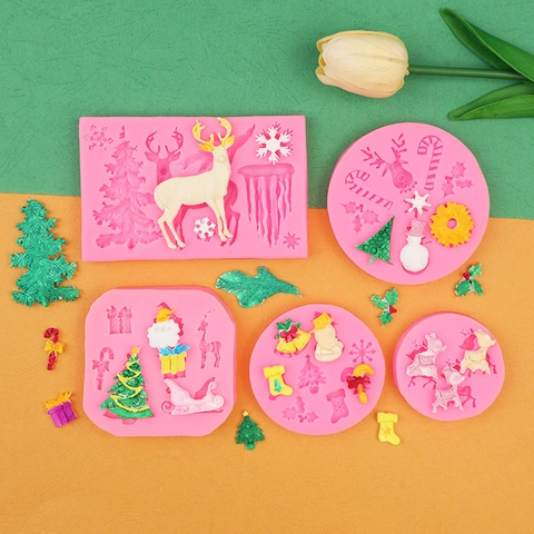 Kerst Siliconen Vorm Rendier Sneeuwvlok Boom IJspegel Fondant Taart Decoratie DIY Hars Klei Handwerk Feestelijk Gereedschap