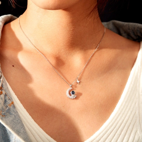 925 Sterling Zilveren Astronaut Maan Ster Hanger Ketting Voor Vrouwen Prachtige Blauwe Strass Ingelegde Sleutelbeen Ketting Sieraden