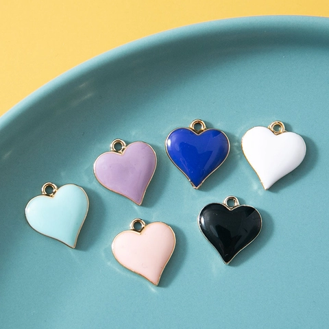 Colorful Heart Charms Enamel Alloy Pendants For DIY Jewelry Making Necklace Bracelet Accessory Cartoon Style Romantic Gift
