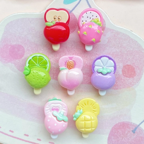 Mini Fruit Popsicle Charms Resin Simulation Food Mixed Strawberry Apple Lemon For DIY Crafts Hair Clips Keychains Sweet Cute