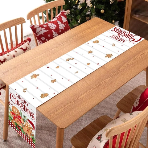 Kerst Tafelloper Polyester Peperkoekman Merry Christmas Print Feestelijke Vakantie Feest Eetkamer Decoratie