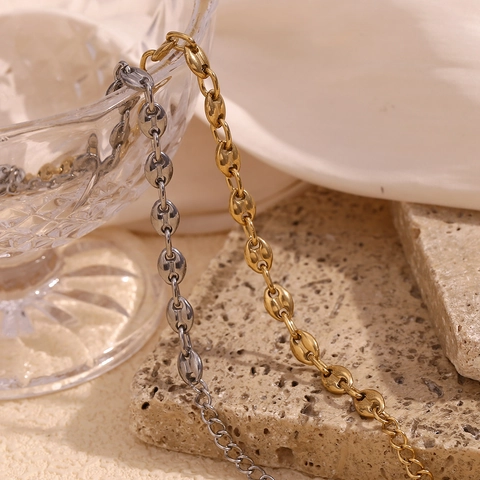 Bracciale A Catena Con Chicchi Di Caffè Minimalista In Acciaio Inossidabile Placcato Oro 14K Catena Muso Di Maiale Per Donne