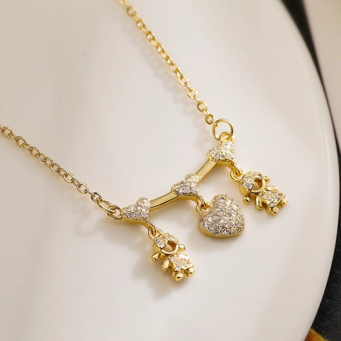 Pendant Necklace Copper Gold Plated With Zircon Boy Girl Heart Shape Sparkling Fashion Jewelry For Women Family Gift