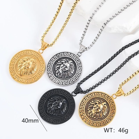 Collana Con Ciondolo Testa Di Leone Acciaio Inossidabile 304 Hip Hop Punk Retrò Rotondo Medaglione Gioielli Per Uomo