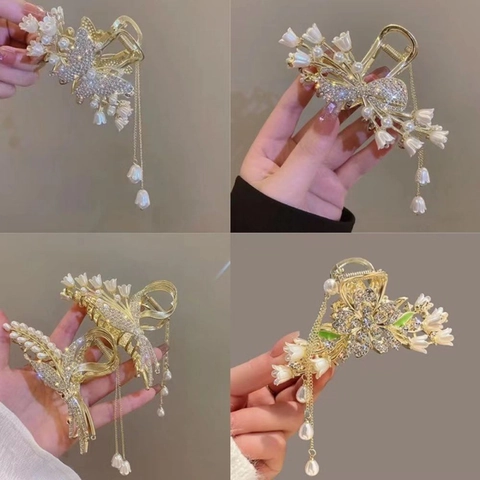 Mollette Per Capelli A Fiore Eleganti Da Donna Lega Strass Perla Artificial Nappa Farfalla Mughetto Accessori Capelli