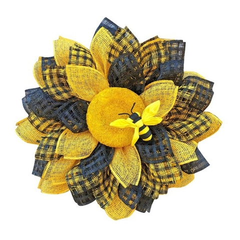 Sunflower Bee Wreath Decoration Bee Day Yellow Black Mesh Wreath For Front Door Wall Hanging Decor Spring Summer Home Ornament