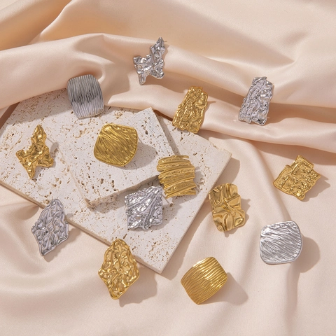 Orecchini a Bottone Geometrici Irregolari in Acciaio Inossidabile Stile Metallo Liquido Gioielli di Moda per Donna Oro Argento