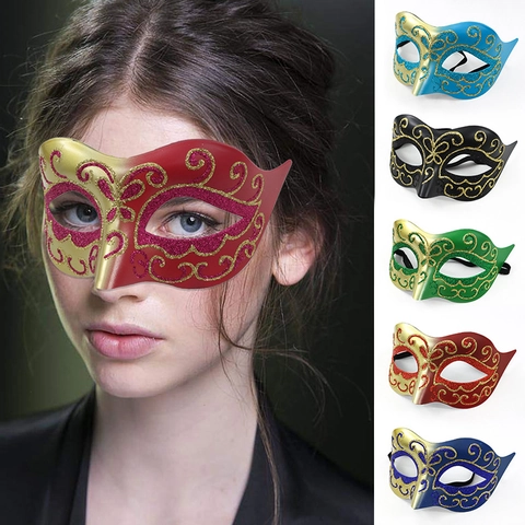 Venetian Masquerade Mask Half Face Glitter Sequin Plastic Decorative Mystery Style For Party Carnival Halloween Club Wear