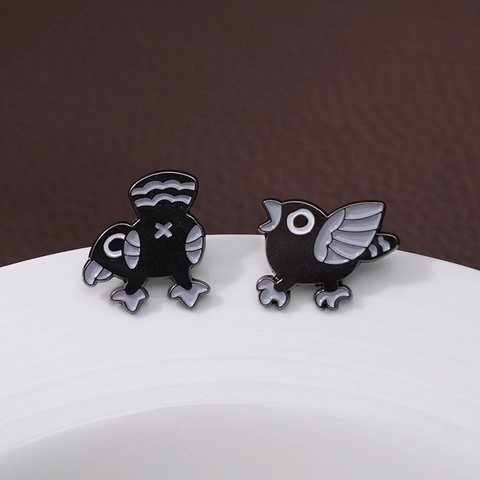 Punk Enamel Bird Crow Feather Brooch Pin Set For Men Women Alloy Cartoon Animal Badge Denim Jacket Backpack Decorative Jewelry Gift