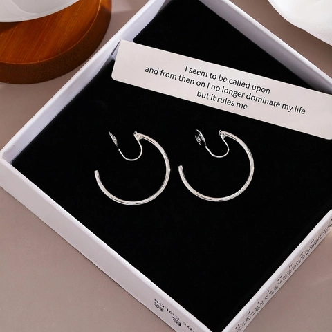 Large Hoop Clip On Earrings Metal No Piercing Vintage Geometric Style For Women Elegant Fashion