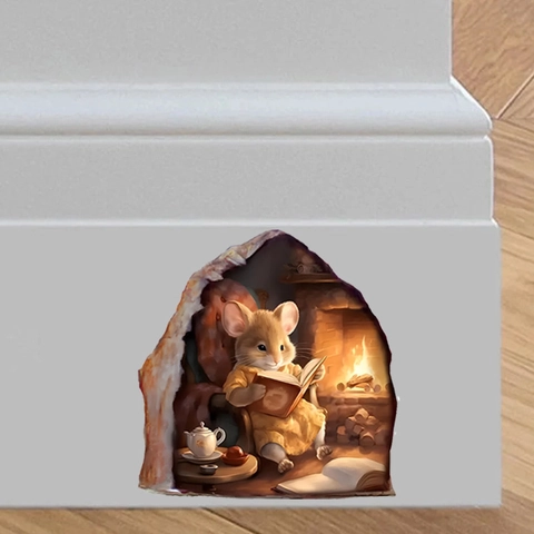 3D Mouse Hole Wall Sticker PVC Removable Decal Cartoon Animal Reading Miniature Scene Home Decor For Bedroom