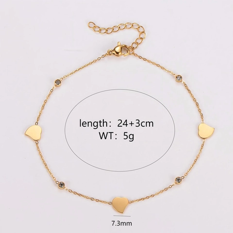Herz Anhänger Fußkettchen 304 Edelstahl 18K Vergoldet Strass Minimalistischer Modeschmuck Für Damen