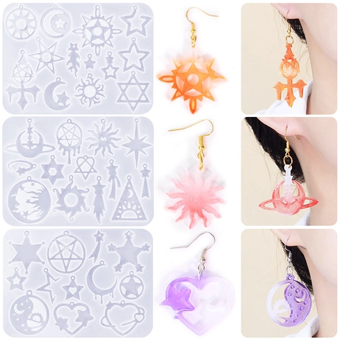 Starry Sky Earring Silicone Molds Moon Sun Star Heart Shapes For Epoxy Resin Jewelry Making DIY Crafts