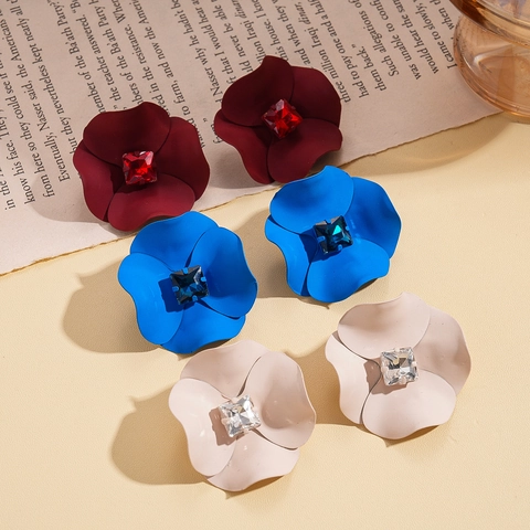 Blumen Ohrstecker Matt Lackiert Eisen Strass Mit 925 Sterling Silver Earring Post Vintage Stil Damen Mode Schmuck