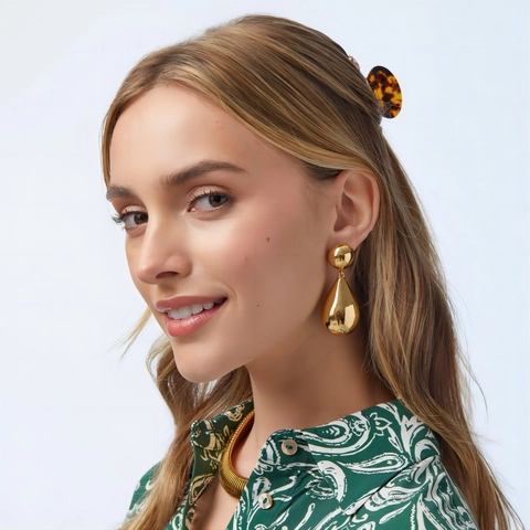 Chunky Teardrop Earrings 18K Gold Plated Stainless Steel Mirror Polish Statement Waterdrop Jewelry For Women