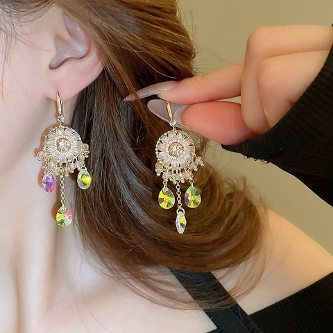 Bohemian Tassel Dangle Earrings With 925 Sterling Silver Earring Post Rhinestone Crystal Beads Ethnic Vintage Women