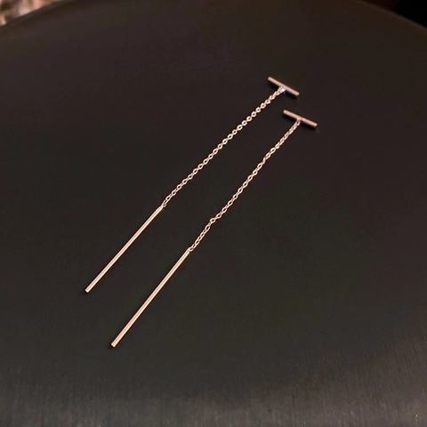 Minimalist T-Bar Chain Ear Threaders Alloy Earrings With Steel Earring Post Long Drop For Women Elegant Commute Daily Jewelry