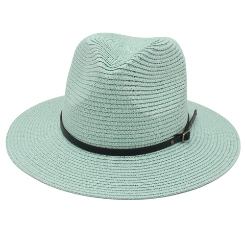 Sombrero Fedora Panama Clásico Paja Tejida Ala Ancha Protección Solar Verano Playa Estilo Jazz Con Banda Cuero Sintético Hebilla Metal