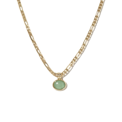 Green Aventurine Stone Jewelry Titanium Steel 18K Gold Plated Necklace Earrings Bracelet Figaro Chain Elegant Women