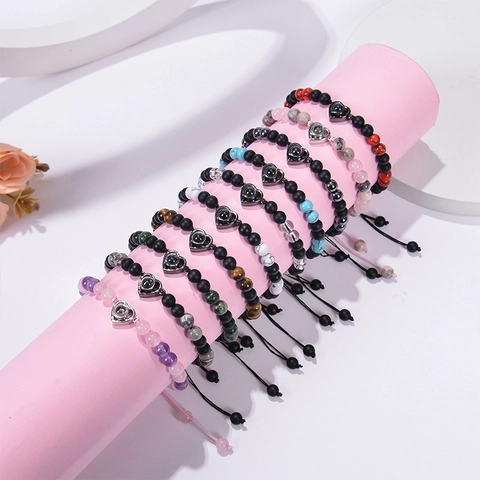 Bracciale Di Perline Con Proiezione Di Foto A Cuore Con Pietra Naturale E Cuore In Lega Gioielli Minimalisti Con Corda Intrecciata Regolabile