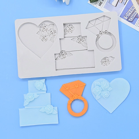 Hart Roos Taart Siliconen Mal Fondant Chocolade DIY Bakken Decoreren Gereedschap Bruiloft Thema Multi Patroon