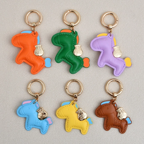 Cute Horse Shape Keychain PU Leather Pony Bag Pendant With Metal Lucky Money Bag Charm Gift For Women