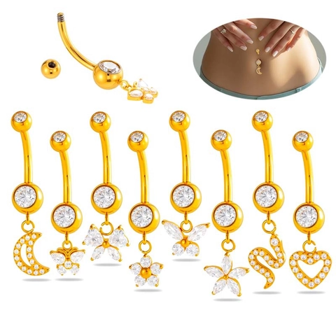Trendy G23 Titanium Belly Button Rings Zircon Butterfly Moon Snake Heart Pendant Navel Piercing Jewelry For Women