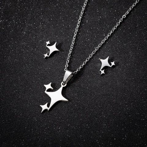 Minimalist Stainless Steel Four Pointed Star Necklace And Earrings Geometric Dainty Ins Style Jewelry For Women