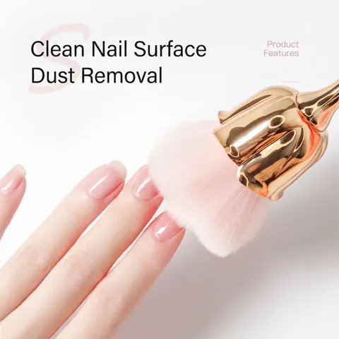 Pennello Per Polvere Unghie Morbida Fibra Sintetica Forma Di Rosa Manico In Metallo Pulizia Manicure Pennello Trucco