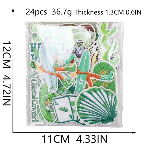 Embroidery Patches Green Coastal Cowgirl Sea Shell Surfboard Ocean Wave Cowboy Hat Boots Iron On For Clothing Bag Decor