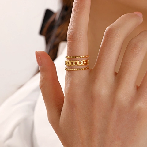 Anillo Abierto Multicapa De Acero Inoxidable Diseño De Cadena Hueca Joyería De Moda Ajustable Para Mujer
