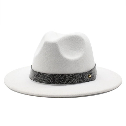 Fedora Hat Wide Brim Cotton Polyester Felt Snake Print Band Gold Rivet Jazz Cap Men Women Winter Autumn British Style