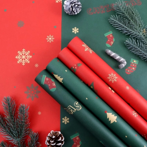 Christmas Gift Wrapping Paper Waterproof Kraft Paper Snowflake Reindeer Tree Patterns Holiday Bouquet Packing Retro Festive