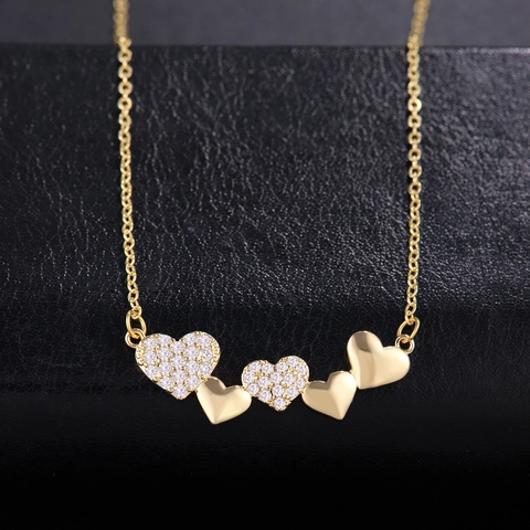 Elegante Collar De Corazón Para Mujer Cobre Con Circonita Cúbica Corazones Conectados Joyería Oro Delicada