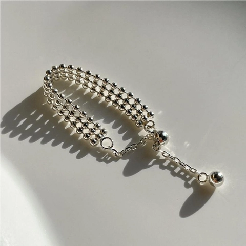 Beaded Ring 925 Sterling Silber Dreilagig Rundkugel Verstellbar Minimalistisch Geometrisch Für Damen Elegant