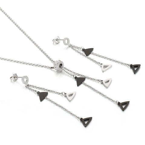 Edelstahl Halskette Und Ohrringe Schmuck Geometrisches Dreieck Quaste Blatt Zirkon Elegant Mode Damen