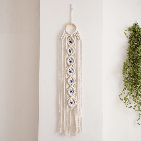 Colgante De Pared De Macramé Evil Eye Tapiz De Cuerda De Algodón Tejido A Mano Decoración Boho Étnica Con Borlas Aro De Madera