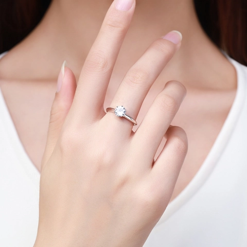Bague Solitaire Classique En Argent Sterling 925 Zirconium Cubique Rond Sertissage À Six Griffes Bijoux Pour Femmes
