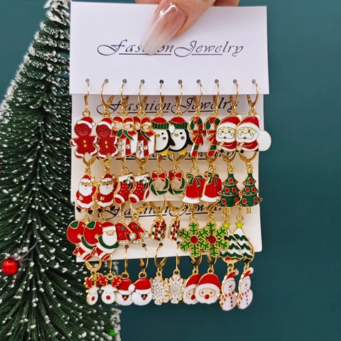Christmas Earrings Alloy Enamel Drip Oil Santa Snowman Reindeer Tree Festive Holiday Jewelry Gift For Women Girls Accessory