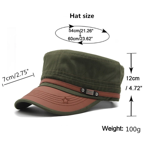 Cappello Militare Vintage Cadet Cotone Con Visiera In Ecopelle Ricamo A Stella Parte Superiore Piatta Regolabile Unisex