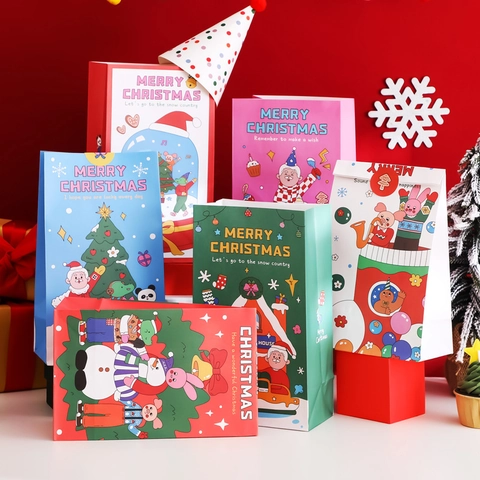 Weihnachts Geschenktüten Kraftpapier Süßigkeiten Snack Verpackung Party Zubehör Cartoon Illustration Mit Siegelaufklebern