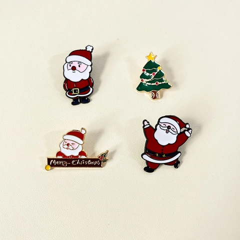 Cute Christmas Enamel Brooch Pin Set Santa Claus Snowman Elk Christmas Tree Badge Cartoon Festive Jewelry Gift For Women Men