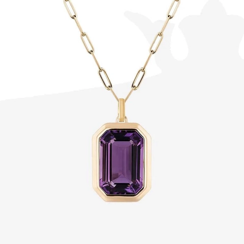 Collier Pendentif Zircon Taille Émeraude Acier Inoxydable Plaqué Or Chaîne Trombone Bijoux Minimalistes Femmes