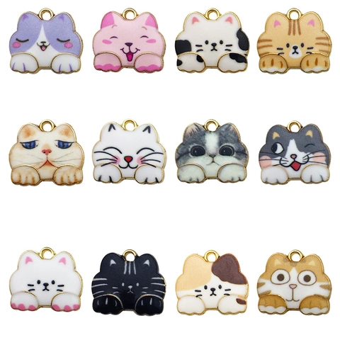 Cartoon Cat Charms Alloy Enamel Animal Pendant For DIY Necklace Earring Jewelry Making Accessories Cute
