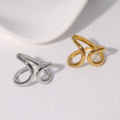 Anello Aperto Curva Irregolare Asimmetrico Minimalista In Acciaio Inossidabile Placcato Oro 18K Fascia Geometrica Regolabile Per Donna